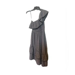 Black and white houndstooth pattern Off one shoulder ruffle dress